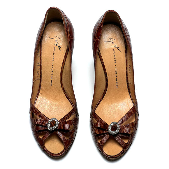 Giuseppe Zanotti Brown Alligator Crystal Embellishments Pumps Heels Shoes 35 - Picture 4 of 12